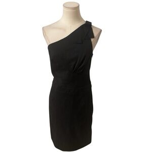 Badgley Mischka Black One-Shoulder Cocktail Dress Ribbon LBD Wedding Party Sz 6‎